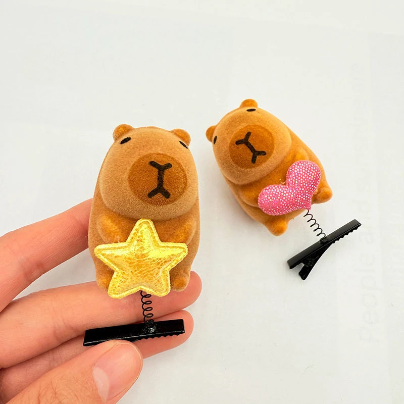 10Pcs Flocking Cute Capybara Hair Clip Spring Hairpin Random Duckbill Headwear Accessories Children's Hair Accessories