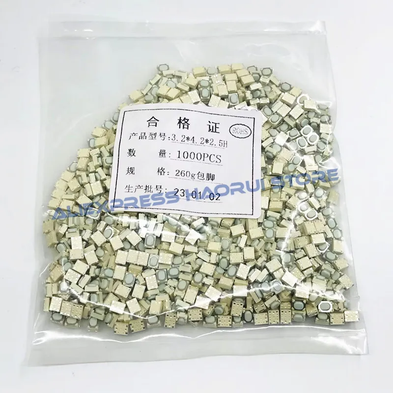 1000Pcs DC12V 50mA Micro Button Tact Switch SMD 4Pin 3X4X2.5MM White Tactile Tact Push Button Micro Switch Momentary 3*4*2.5mm