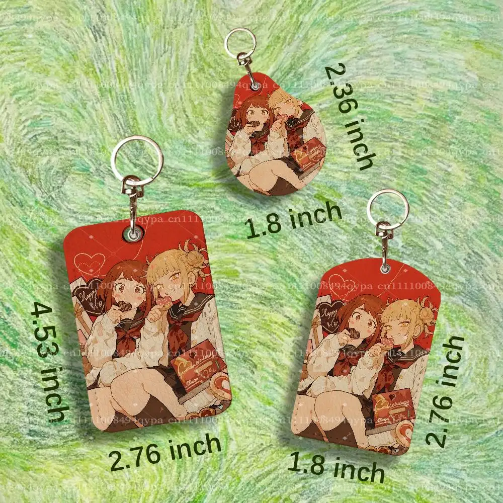 Togachako BNHA Leather 2 Sided ID Card Holder with Keychain Executive Protection For Bank Credit Subway Bus Case