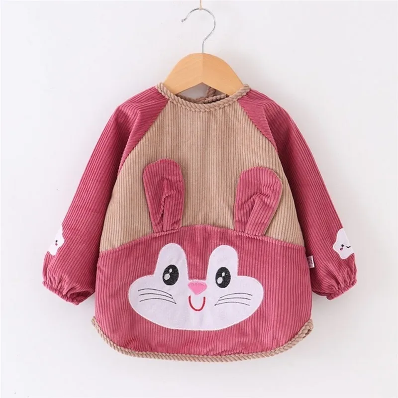 Cute Baby Bibs Toddler Baberos Bavoir Corduroy Long Sleeve Apron Cartoon Animals Children Feeding Smock Bib Baby Stuff 0-5Y