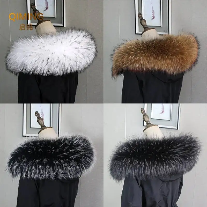 Inverno 100% Vera Pelliccia Collo Sciarpa di Pelliccia di Procione Naturale Cappotto di Lusso Delle Donne Trim Cappuccio Decor Accessori Sciarpe Calde Scialle di Moda