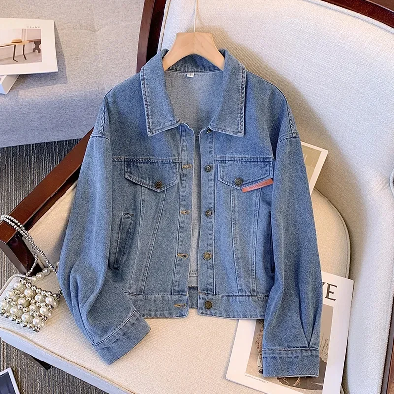 

2024 Spring Autumn Vintage Denim Jacket Women Short Coat Single-breasted Casual Small Outerwear Lady Loose Tops Blue Jean Coats