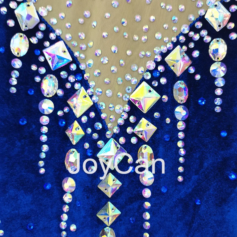 JoyCan Rhthmic Gymnastics Leotards Girls Women Blue Spandex Elegant Dance Wear for Competitiion