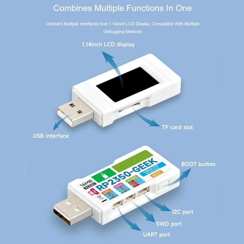RP2350-GEEK Development Board, Based On RP2350 Microcontroller, With 1.14Inch 65K Color LCD, USB Debugging Downloader