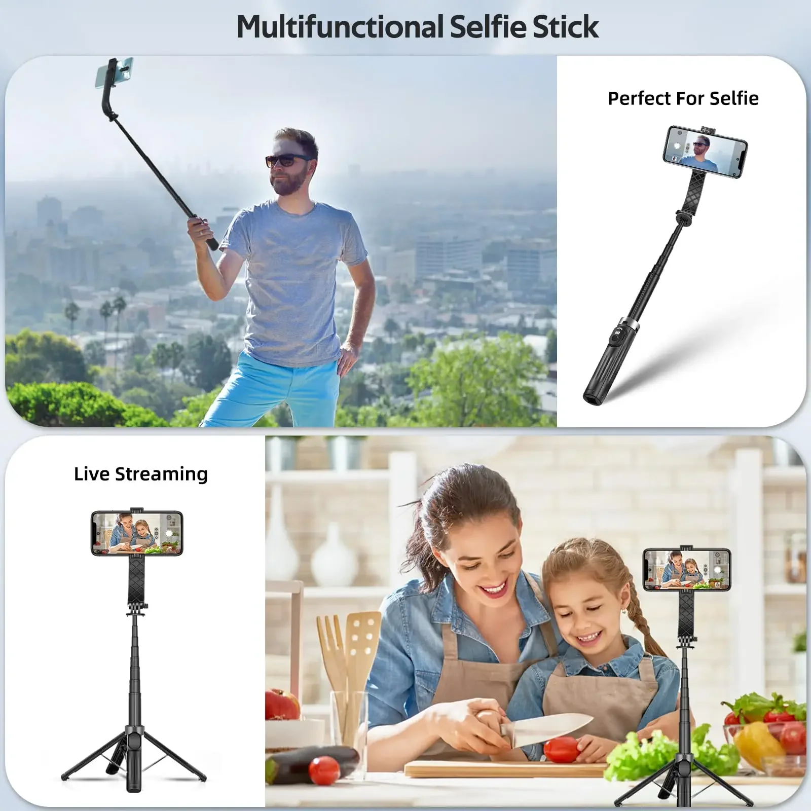 DIXSG 40 Inch Selfie Stick Tripod 4-Legs Super Stable Phone Stick Extendable Tripod Selfie Stick with Remote Gopro Adapter