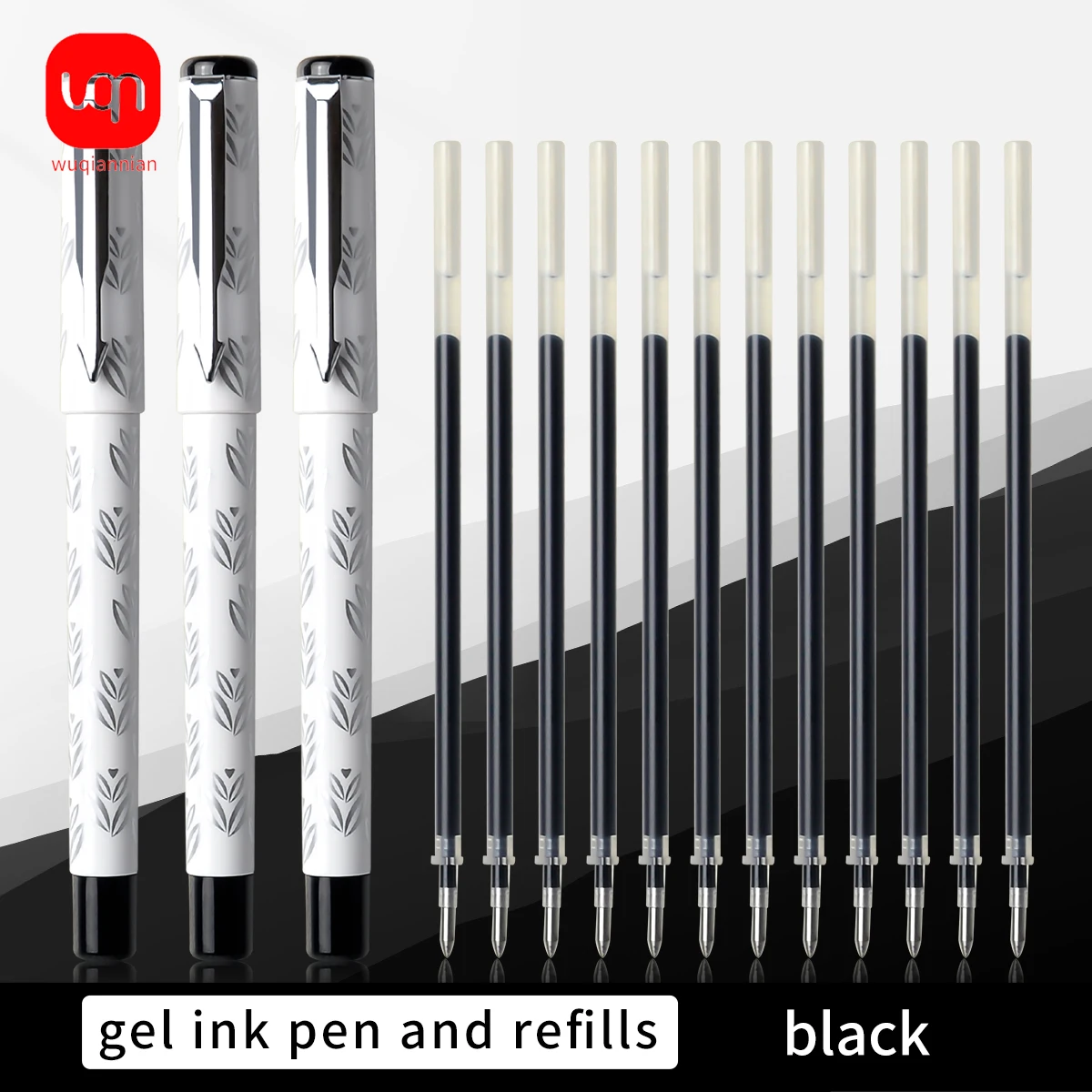 

WQN 3 Pieces + 12 Pieces Replacement Cores, Stylish Black Fountain Pen With 0.5mm Tip And Bullet-Shaped Head, Premium Black