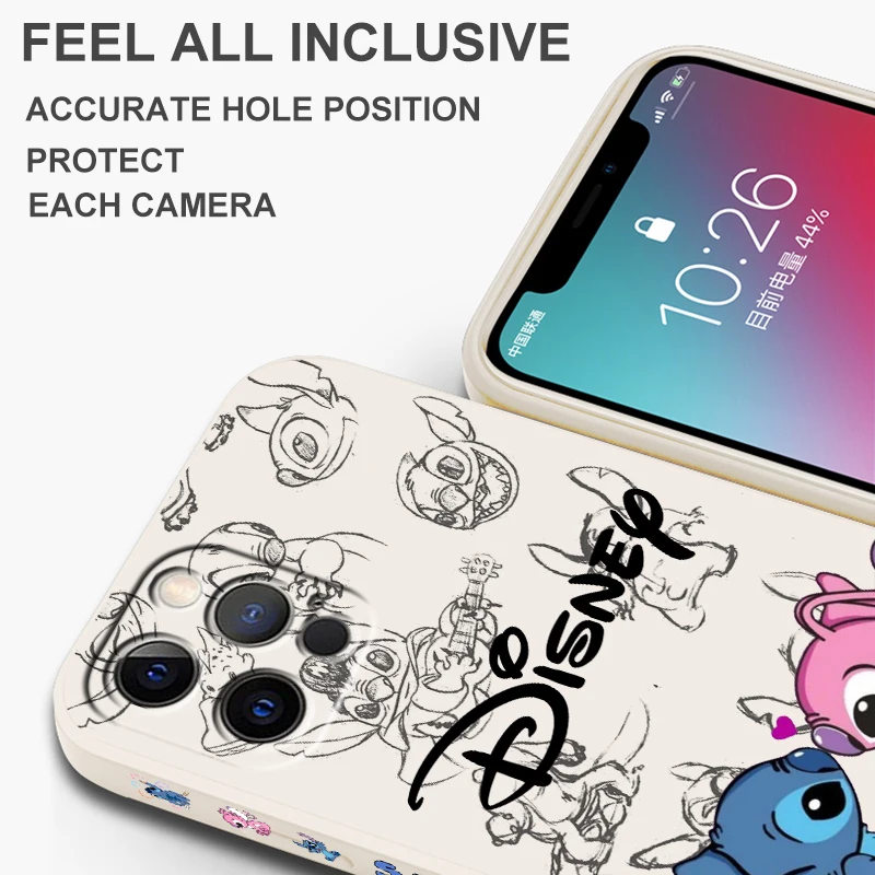 Disney Stitch Blue Cute Liquid Left Rope For Apple iPhone 15 14 13 12 11 XS XR X 8 7 SE Pro Max Plus Mini Soft Phone Case image 6