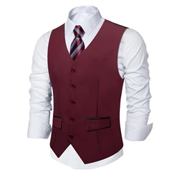 Chaleco Ajustado Burdeos para hombre, esmoquin o abrigo de traje, chaleco Formal para hombre, a rayas rojas y grises, corbata para boda