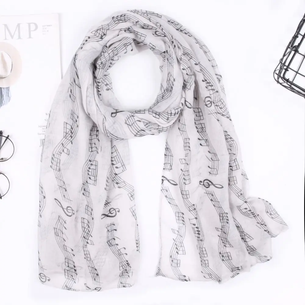 Colorful Musical Note Print Scarf Cotton Voile Smooth Musical Note Floral Shawl 180*80cm Casual Musical Note Floral Wrap Women image 5