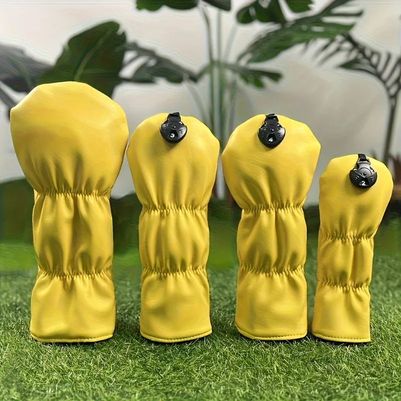 노란색 골프 보호 케이스, 해골 및 모자 패턴 디자인, 향상된 클럽 보호, 골프 액세서리, PU 소재