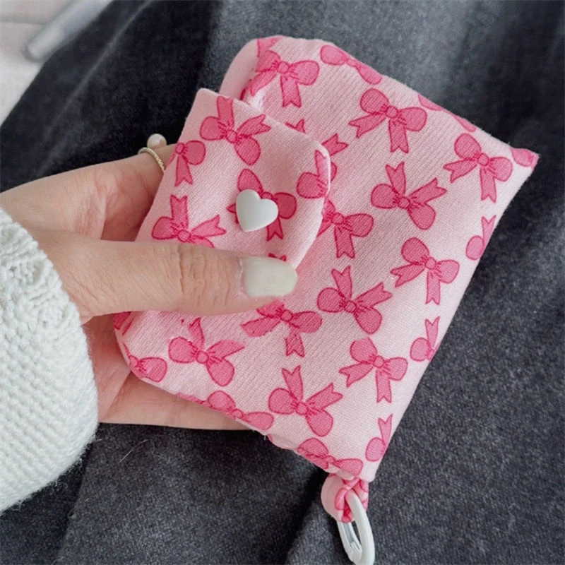 Monederos rosas con estampado de lazo dulce, monedero de lona con cremallera pequeña, tarjetero de gran capacidad para mujeres y niñas, bolsa de almacenamiento informal