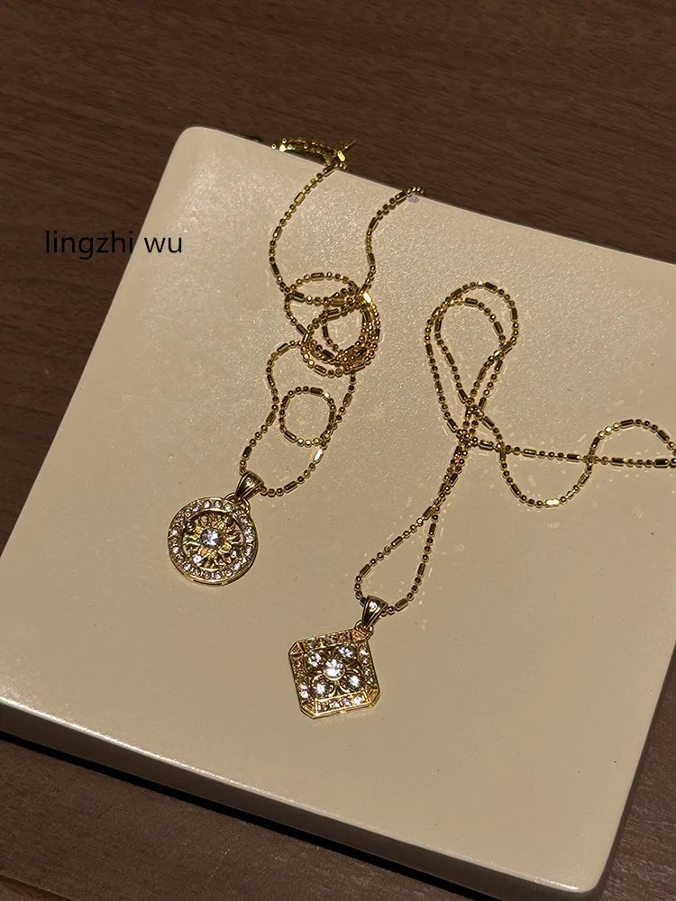 Lingzhi Wu-women's 925 silver necklace, 100% silver, exquisite, Sun, goddess, compass, elegant, neck chain