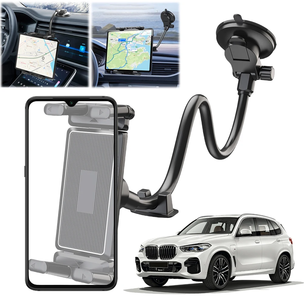 Suction Cup Windshield Car Tablet Mount Adjustable Dashboard Phone Tablet Holder Truck Window Phone Stand for Truck SUV Vehicle