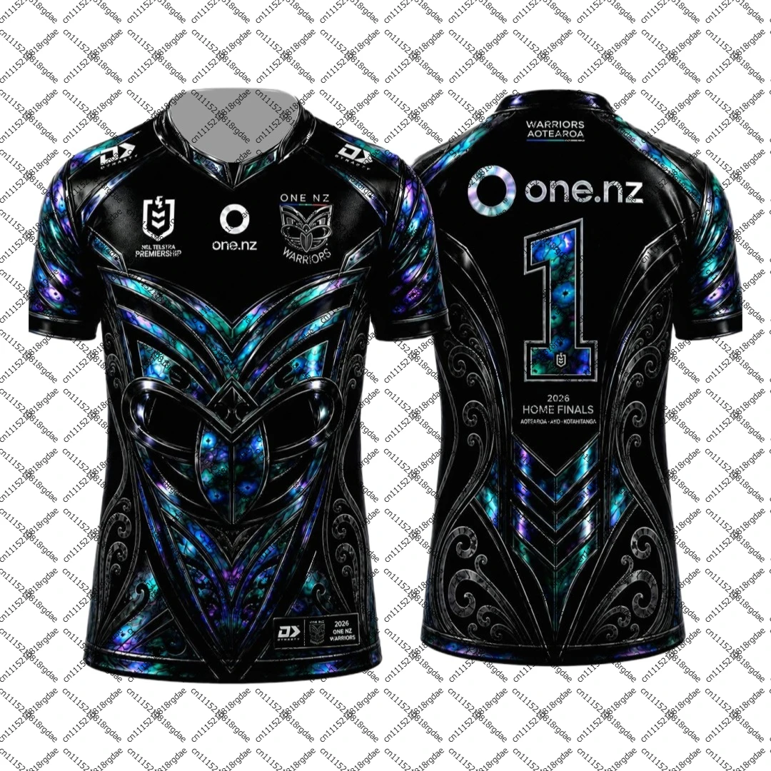 Camisa de Rugby 2026 com Estampa de Concha Paua Maori, Modelo Warriors Finals, Manga Curta, Secagem Rápida, Camiseta Esportiva, Combinação Familiar
