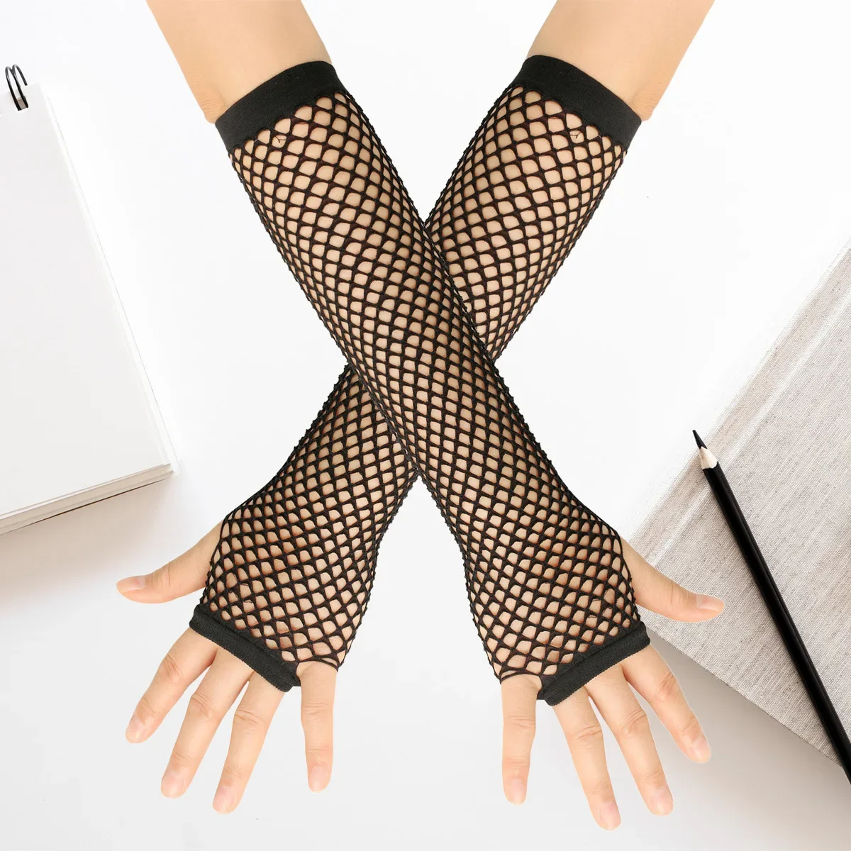 جديد اللون شبكة صيد السمك أصابع طويلة القوطية قفازات الساق سوار للذراع ملابس الحفلات يتوهم قفازات نسائية تأثيري الظلام النينجا القفاز