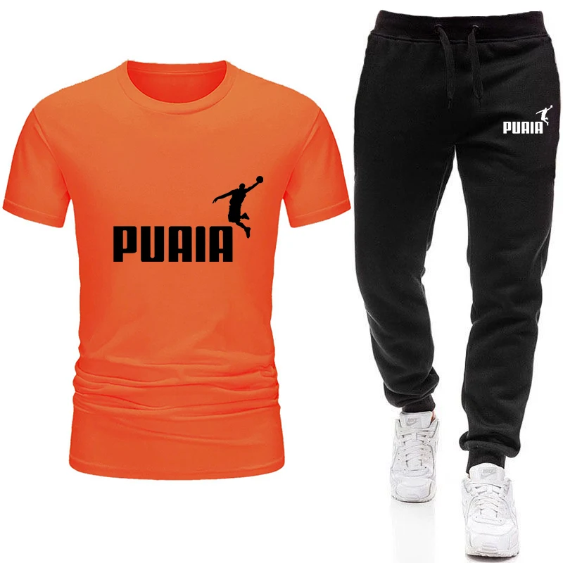 Chándal de algodón para hombre, camisetas y pantalones de chándal de manga corta para gimnasio, traje de Jogging informal con cuello redondo, gran