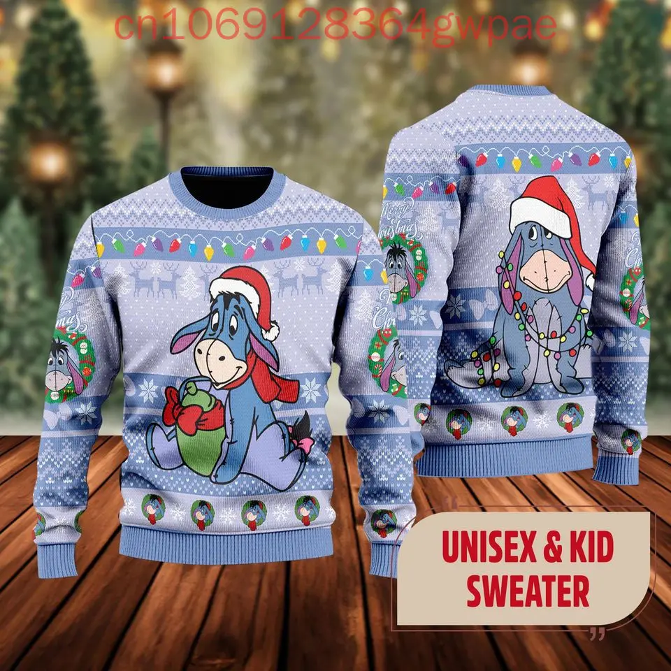 Disney Eeyore Christmas Sweater 3D Print Men Women Casual Sweatshirt Christmas Sweater Winnie the Pooh Ugly Christmas Sweater