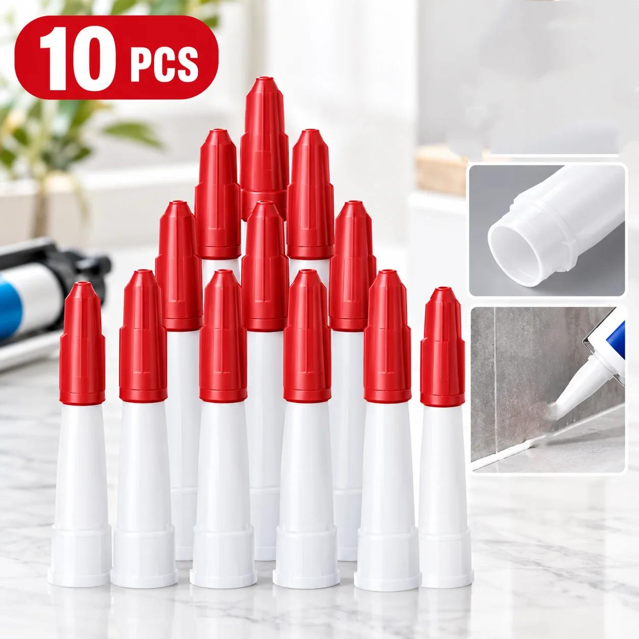 10Pcs Silicone Caulking Nozzle Spare Tips Reusable Sealant Nozzle Screw Cap Mastic Cartridge Cover