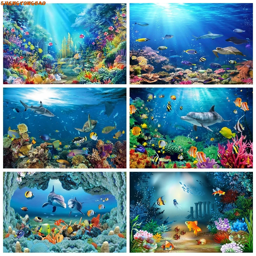 

Under The Sea Backdrop Underwater World Seabed Fish Coral Baby Birthday Party Kids Portrait Photography Background Photo Studio