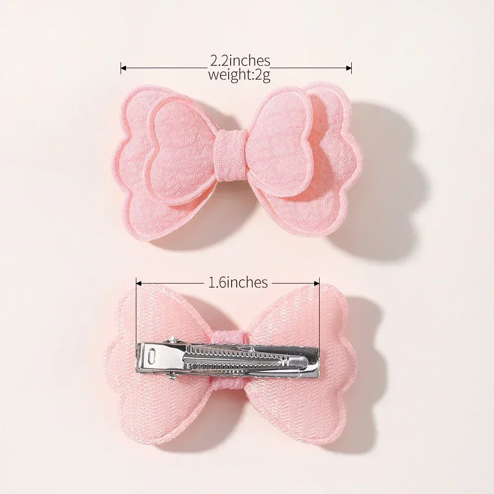 4Pcs/set Candy Colored Hair Clip Set for Girls Double Layered Bow Cute Bangs Hair Pin Cotton Safe Kids Baby Hair Accessories