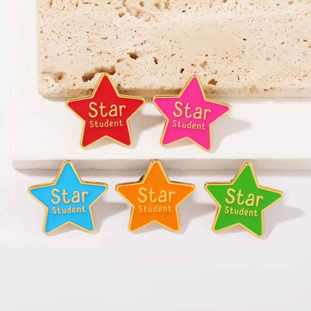 Cross border children's gift reward pin accessories, colorful five pointed star brooch 