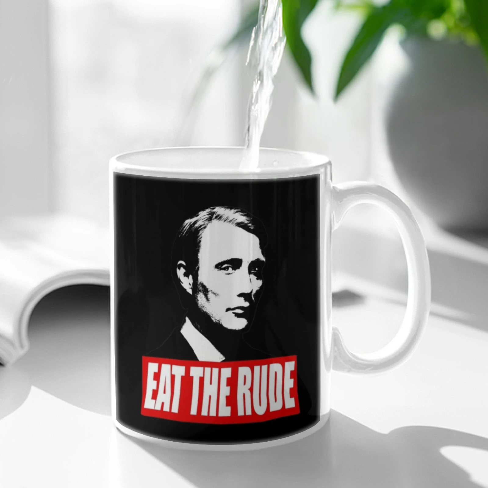 Eat The Rude-Hannibal Dark Background White Mugs Coffee Cup Milk Tea Mug 11 Oz Hannibal Hannibal Lecter Nbc Hannibal Will