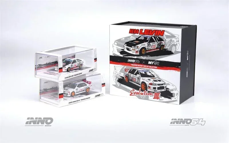 INNO 1:64 COROLLA AE86 Levin & LANCER EVOLUTION III TRACKERS RACING Diecast Model Car