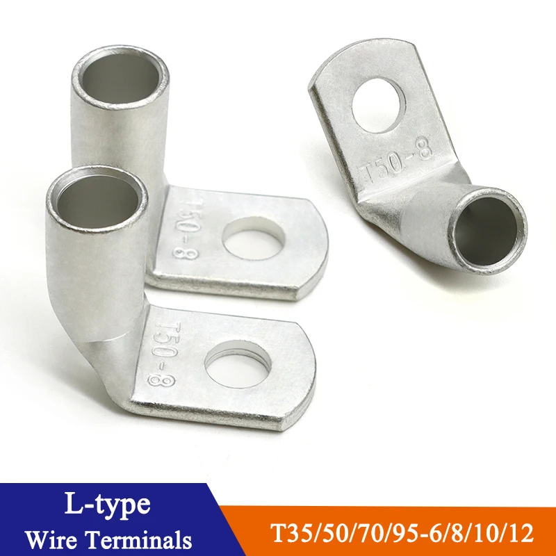 1/5pcs Wire Terminal L-type Right Angle 90 Degree Bend Nose T35/50/70/95-6/8/10/12 Tinned Copper Crimp Connector Cable Lugs