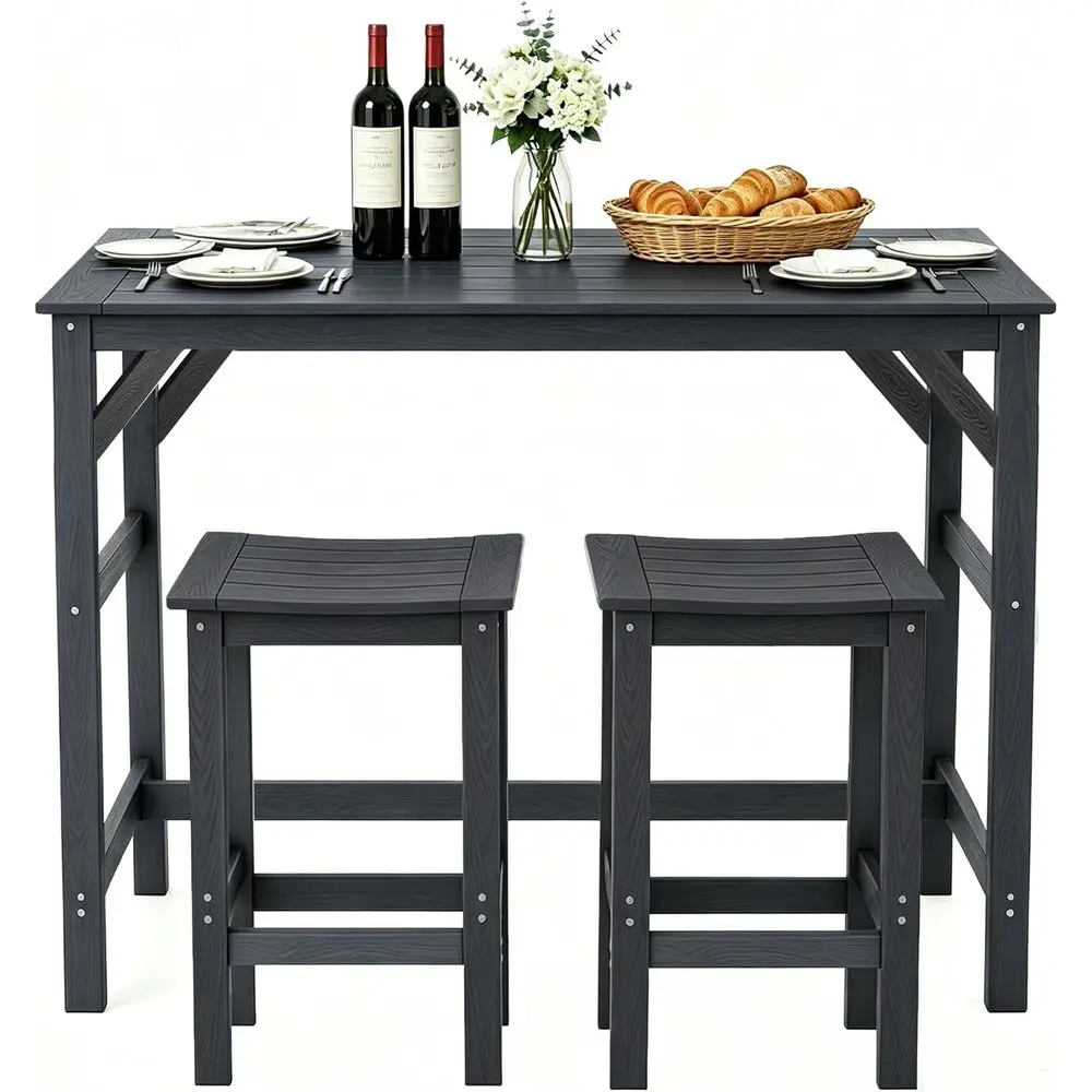 

All-Weather High Top Patio Bar Set with 2 Stools for Outdoor, Balcony, Garden Use (Black, 3-Piece)