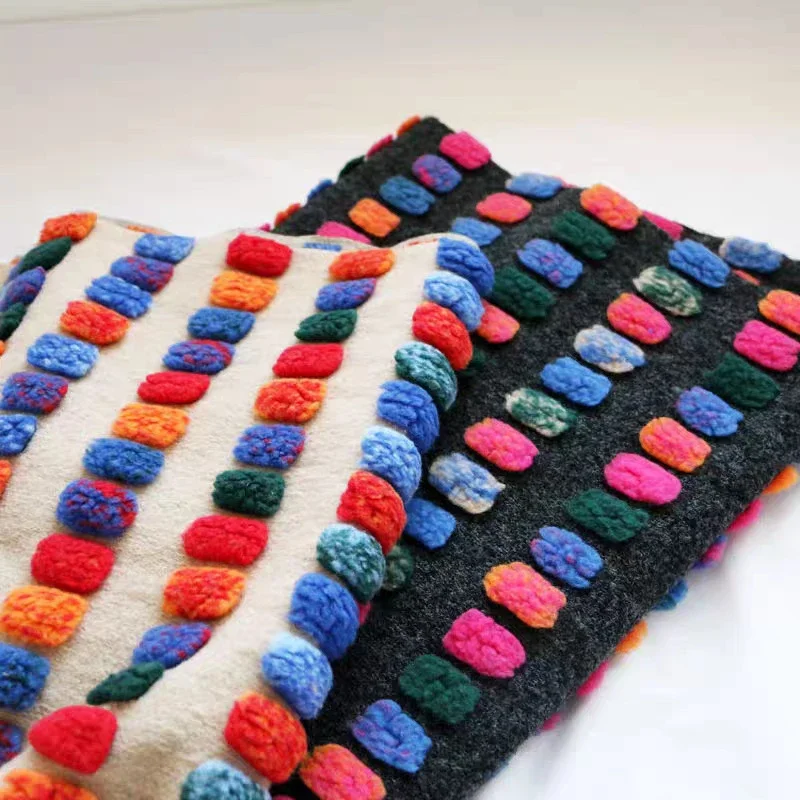 Colorful Square Knit Jacquard Lambswool Fabric Soft Warm Winter Coat Bag DIY Sewing Craft Clothing Material Supplies