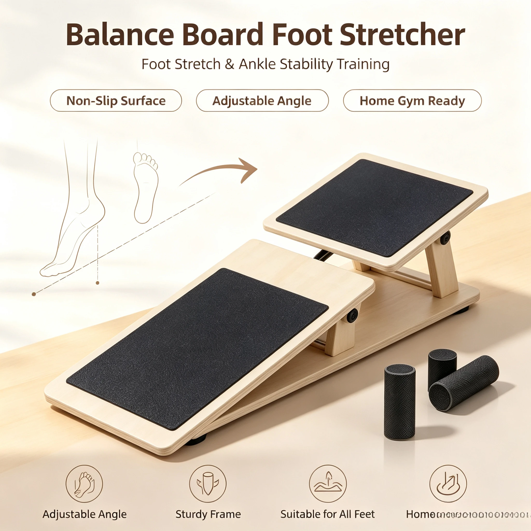 Planche d'équilibre en bois antidérapante noire, pour l'entraînement et la rééducation des entorses de la cheville