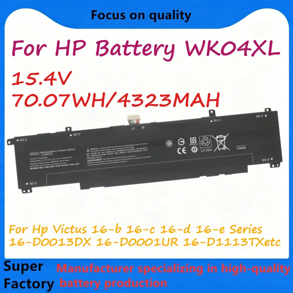 

New ForHP WK04XL Laptop Battery 15.4V 4323mAh 70.07WH Li-Polymer Replacement for HP Omen 16-b/16-c Victus 16-d/16-e Victus 15-fa