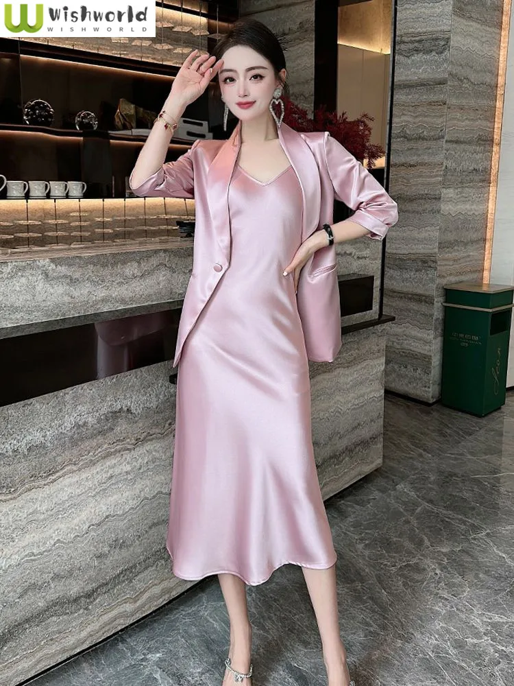 

Spring and Summer New High-end Light Luxury Square Neck Professional Suit Set Women's Suspender Dress Two-piece Set