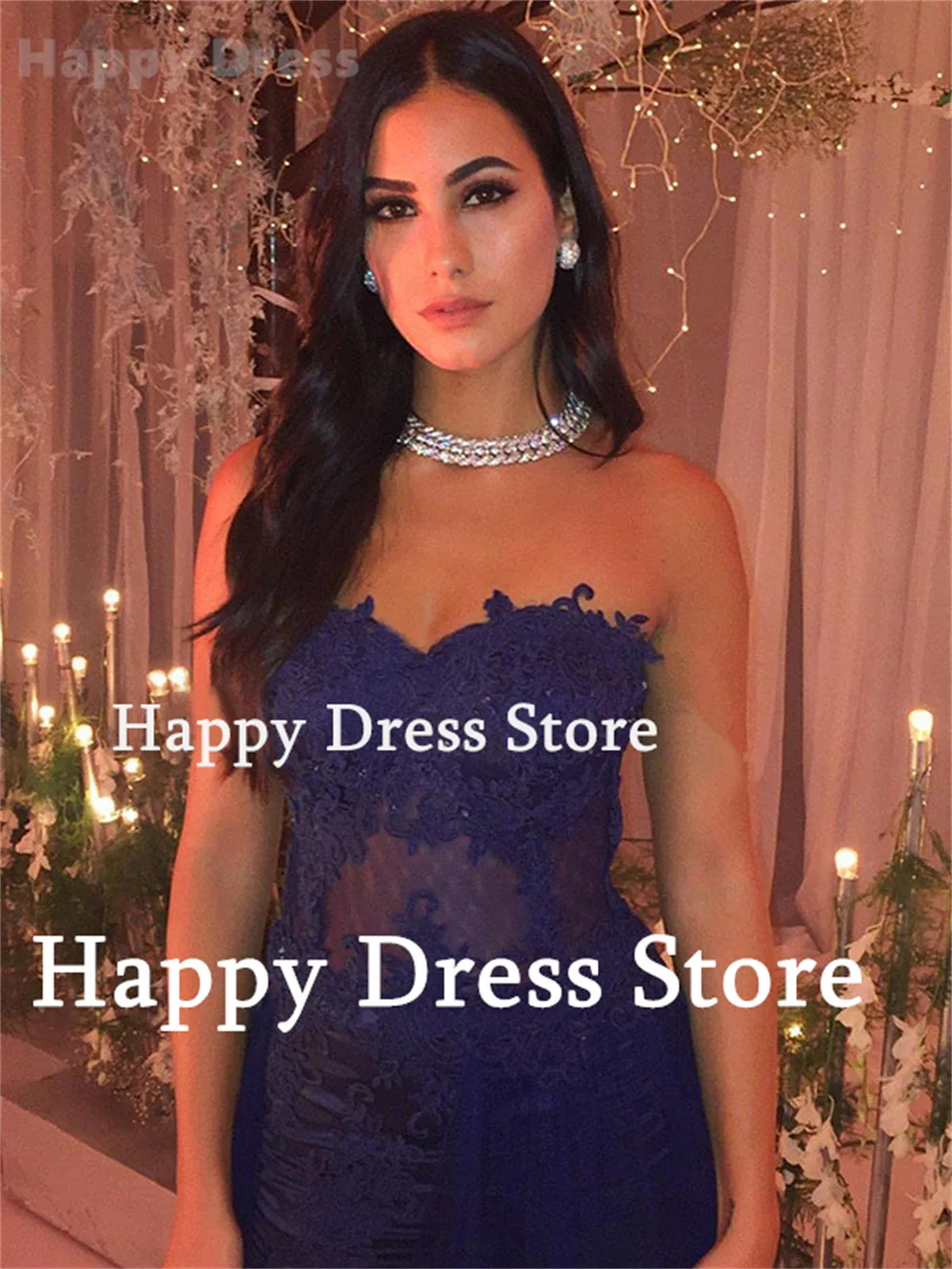 Dark blue Formal Dress Sweethear Neck Lace Appliques Floor-Length Evening Dress Sweep Train New 2024 Prom dress Women Party Gown