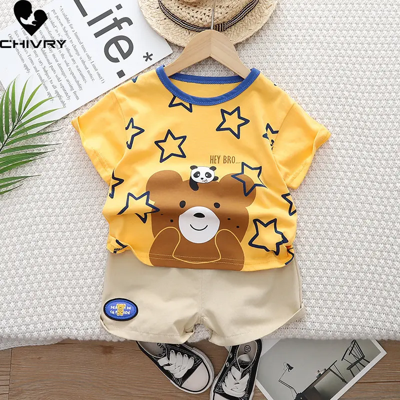 Neue 2023 Jungen Sommer Kurzarm Rundhals Cartoon Bär T-shirt Tops mit Shorts Kleidung Kinder Baby Junge Mode Kleidung sets