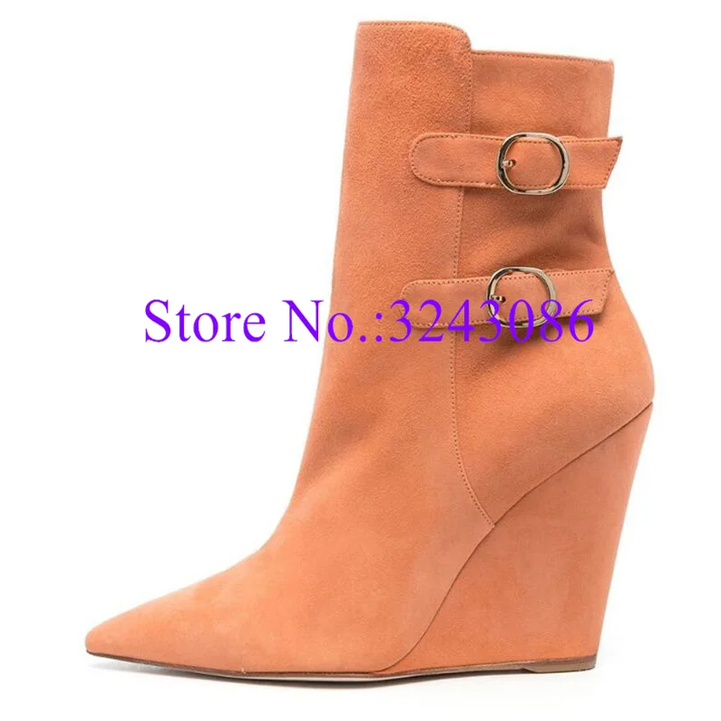 

New Orange Color Lady Wedge Ankle Boots Fashion Design Suede Casual Short Boots Woman Sexy Large Size Party Shoes Dropship