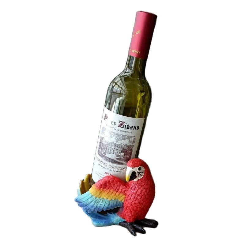 Rustic Parrot Statue Bottle Holder Decorative Resin Macaw Wine Rack Dining Table Ornament Home Barware Craft Pub Accessories