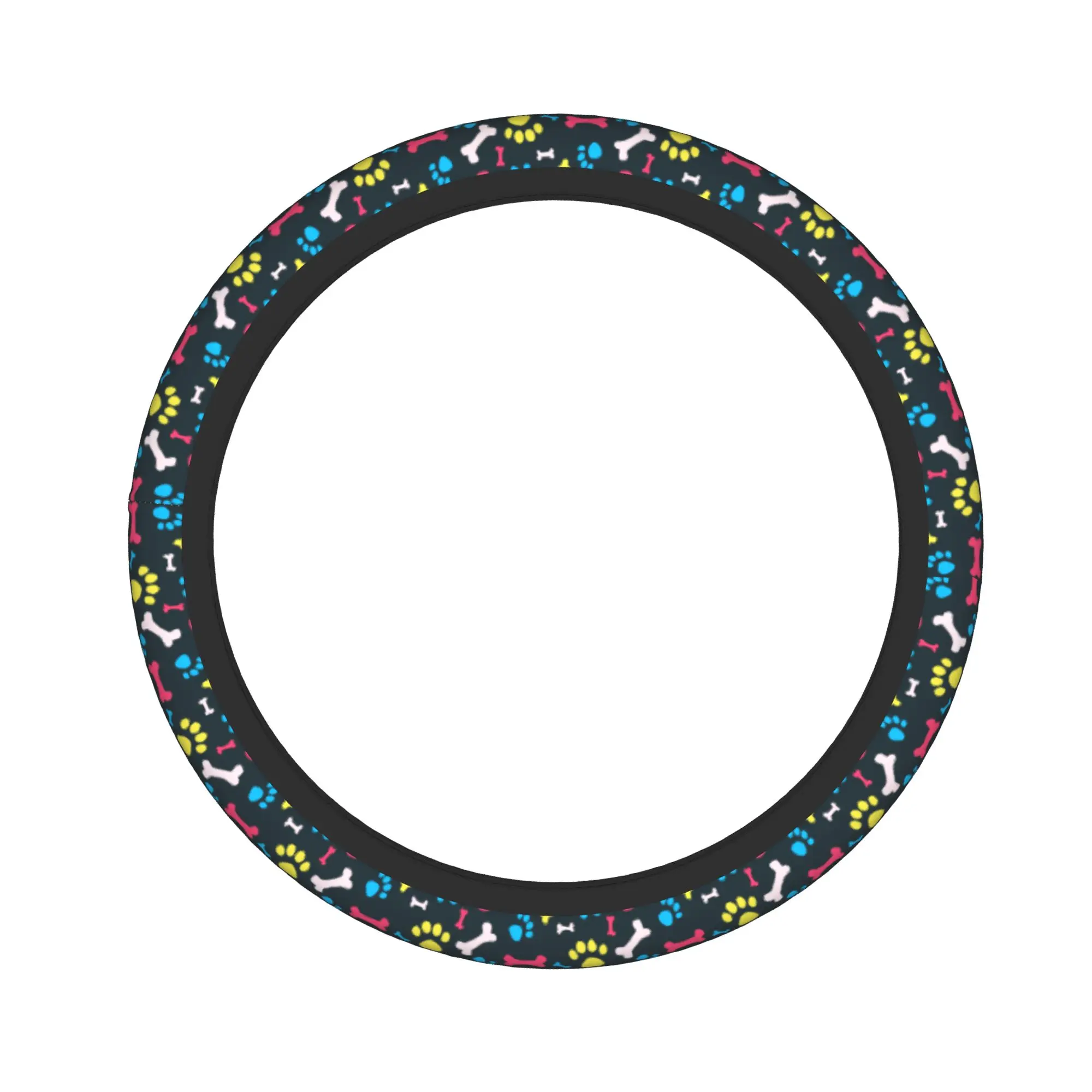 Pet with Dog Paw Prints Bones Car Steering Wheel Cover Anti-slip Steering Wheel Protective Cover Elastische Car Accessories