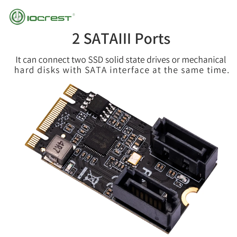 IOCREST 2 Port SATA III 6 Gb/s M.2 22X42 M Key dan B Key Controller Adapter Card SATA 6G Internal