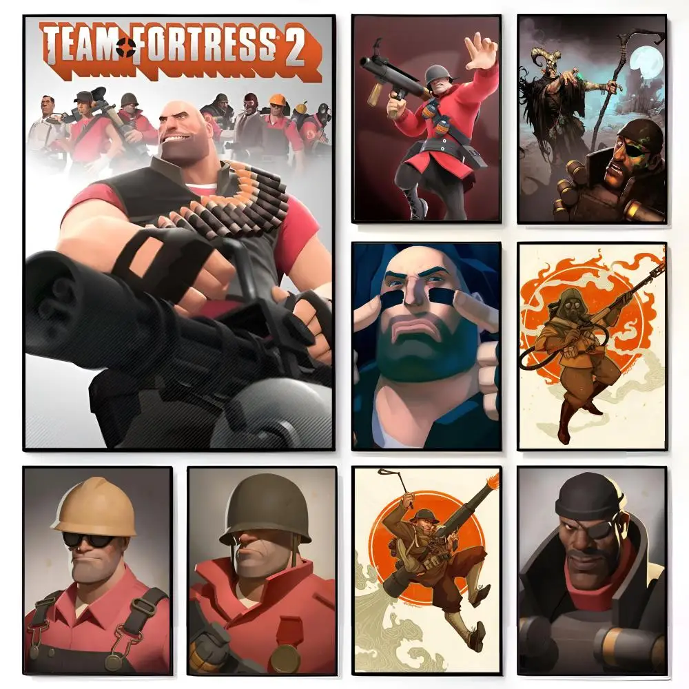 Hot Classic Team Shooter Game T-Team F-Fortress 2 Poster American Film Mural Home Childrens Room Wall Decor Print