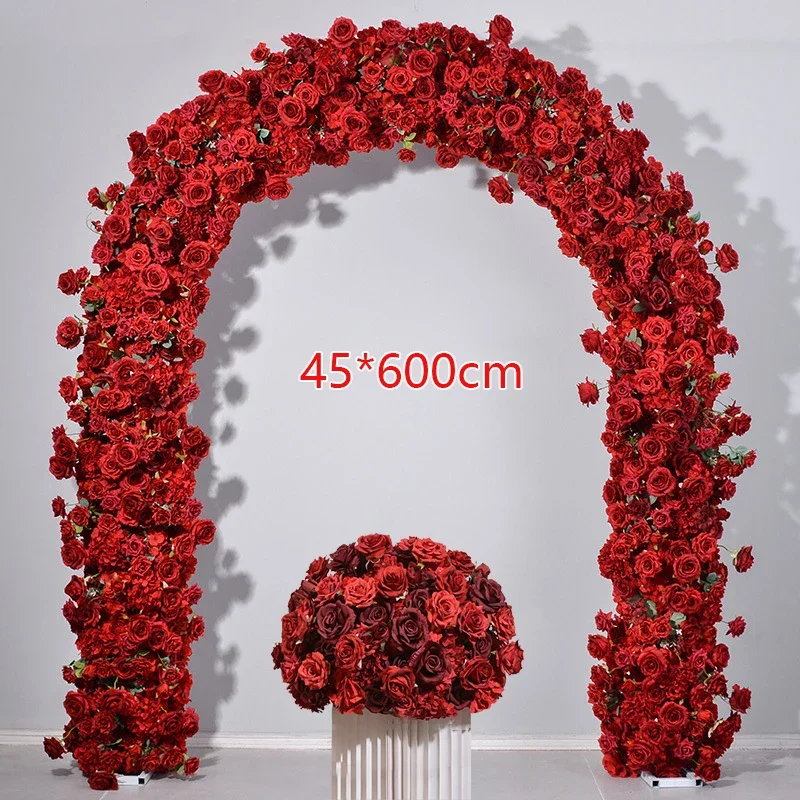 

Wine Red Rose Hydrangea Wedding Decor Floral Backdrop Arrangement Table Centerpiece Flower Ball Artificial Flower Row Runner