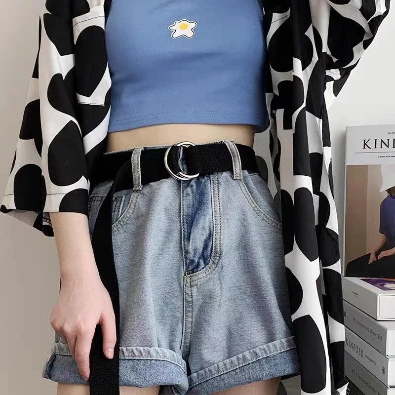 Veelzijdige Riem Dames Canvas Riem D-Vormige Dubbele Ring Gesp Riem Modieuze Eenvoudige Effen Kleur Canvas