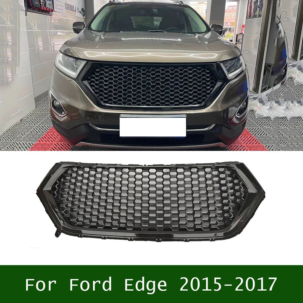 

Gloss Black Honeycomb Front Bumper Mesh Cover Grille Trims Bumper ABS Mask Modified Racing Grill For Ford Edge 2015-2017