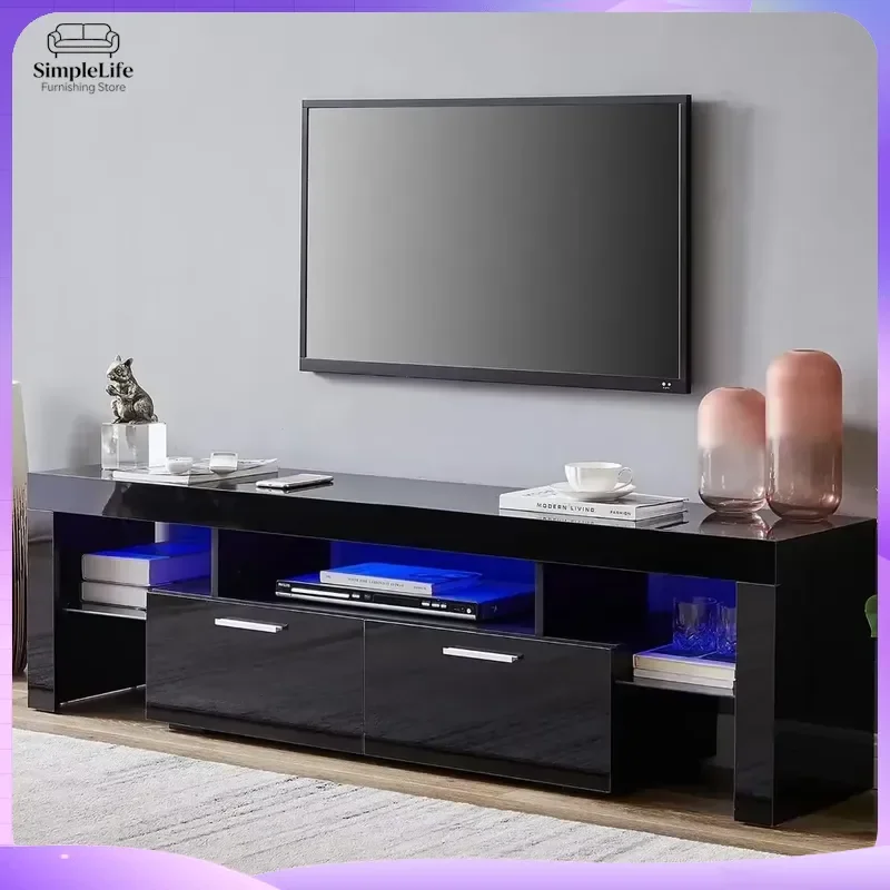 LED TV Stand for 75 Inch TVs Console Table High Gloss Entertainment Center with Storage Drawer Modern Living Room TV Cabinet