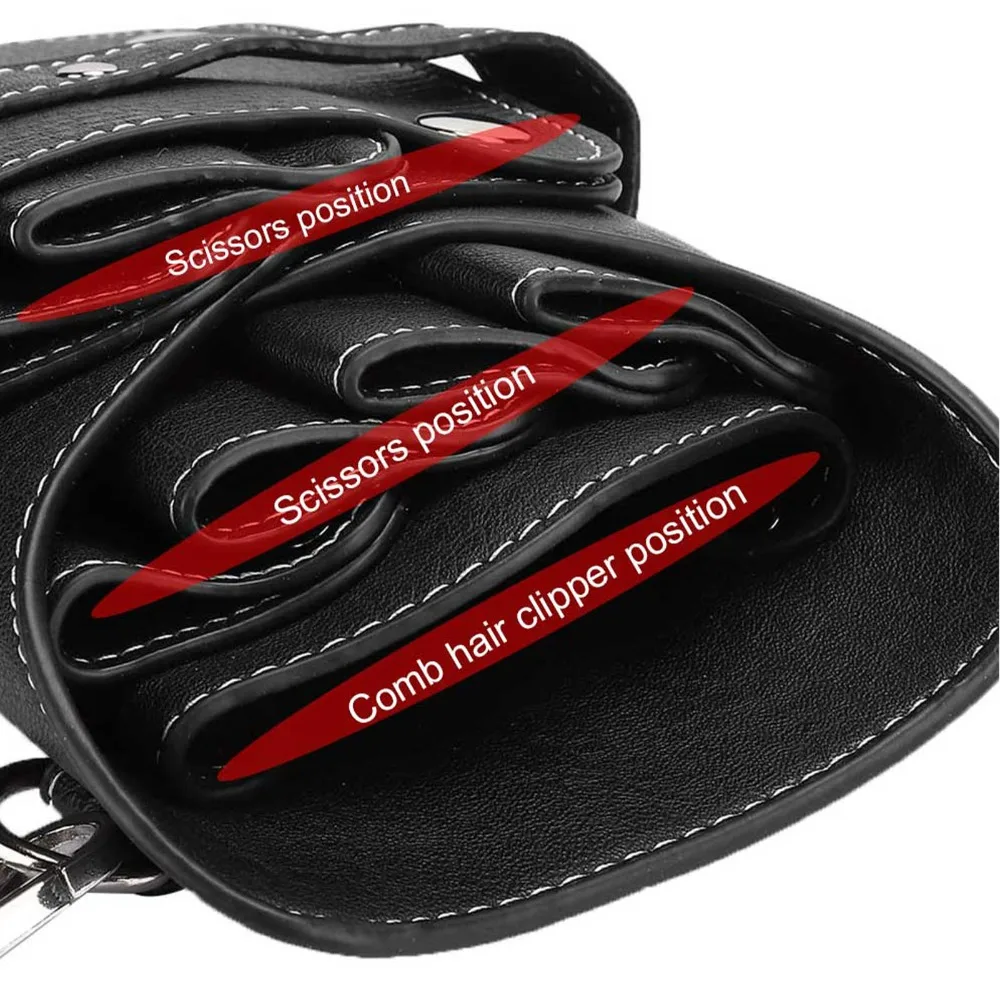 PU Leather Barber Scissors Waist Bag Adjustable Strap Multi-Compartment Scissors Holder Case Portable Black Color