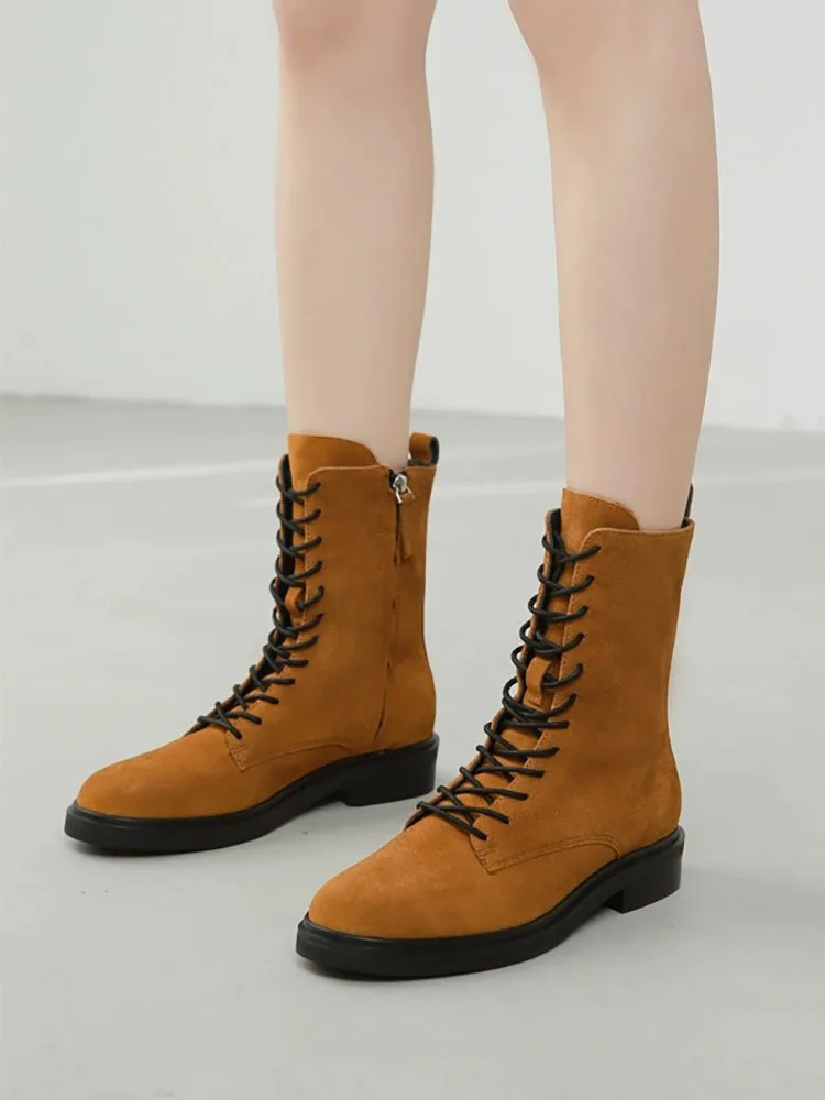 MOOQDAAX Winter Boots for Women 2024 Genuine Leather Round Head Ankle Boots Female Autumn Fashion Women Boots Platform Boots