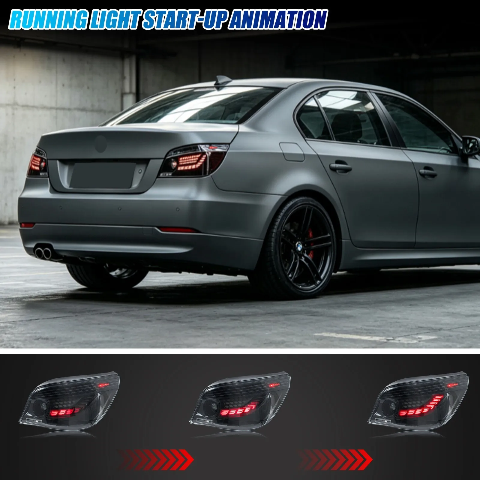 LED GTS Tail Lights for BMW 5-Series M5 E60 2003-2010 Sequential Turn Signal Dynamic Animation Rear Lamps Assembly view 3