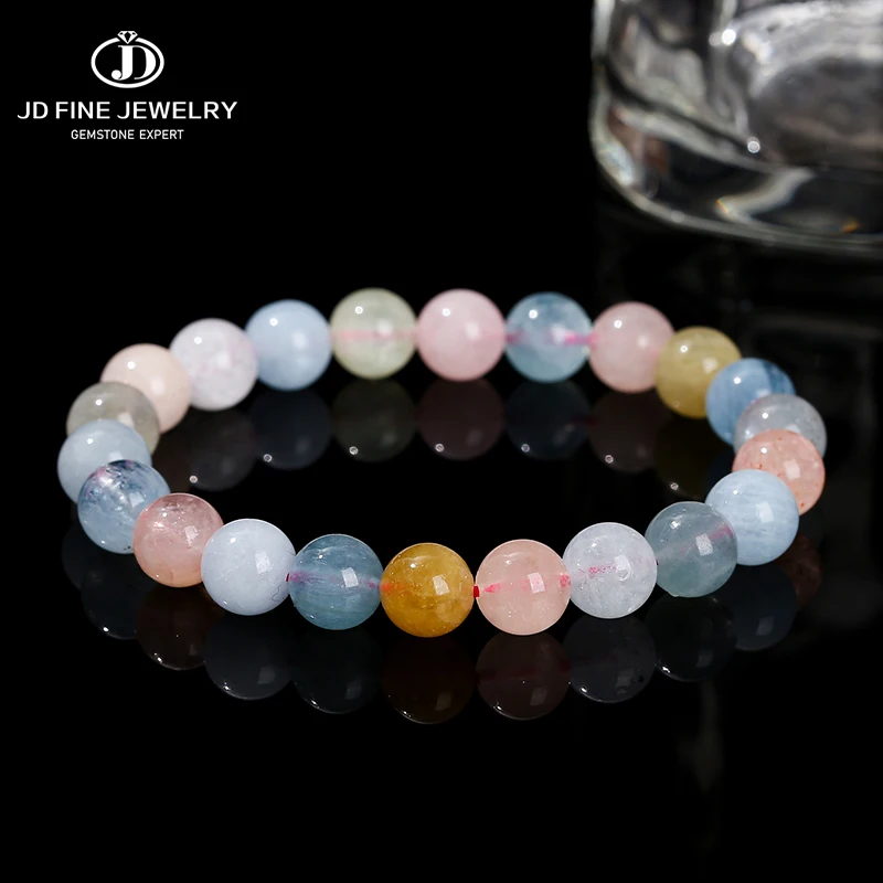 JD 7A Top Quality Natural Stone Morganite Beaded Bracelets Women Fashion Jewelry Reiki Healing Energy Balance Strand Yoga Gift