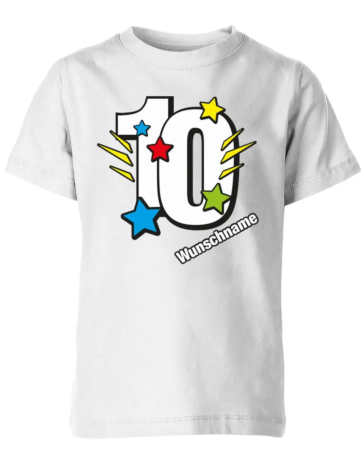 T Shirt 10 Geburtstag Bunte Sterne Mit Einer Großen Personalisiert Name