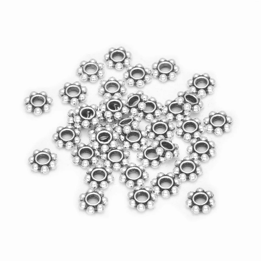 300 Stück 4/6mm Legierungs-Blumen-Abstandsperlen Gänseblümchen Metall-Schmuck-Abstandshalter für Armband- und Halsketten-Schmuckherstellung – Detail 4